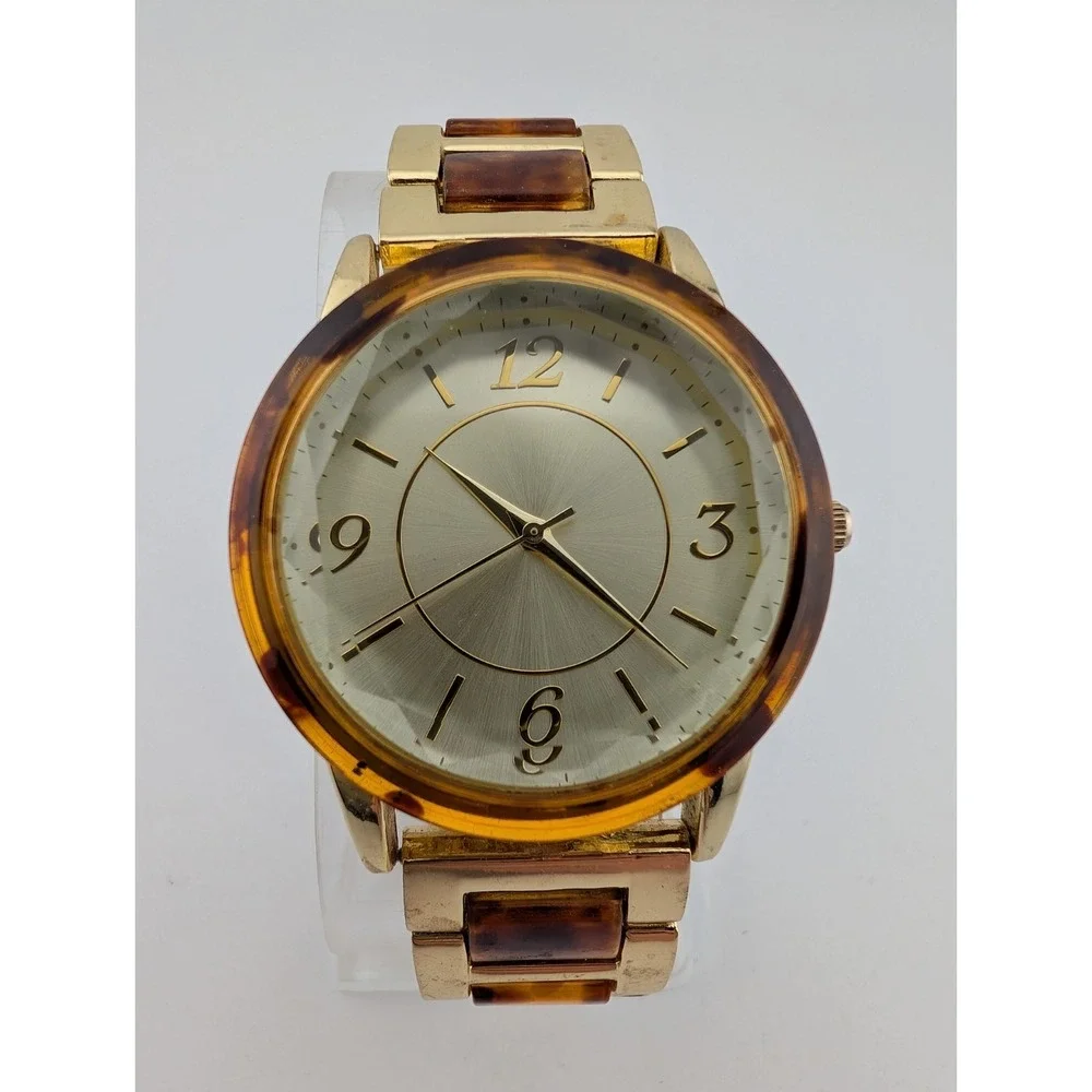 Time & Tru Watch Women 38mm Case Tortoiseshell and Gold 7.5